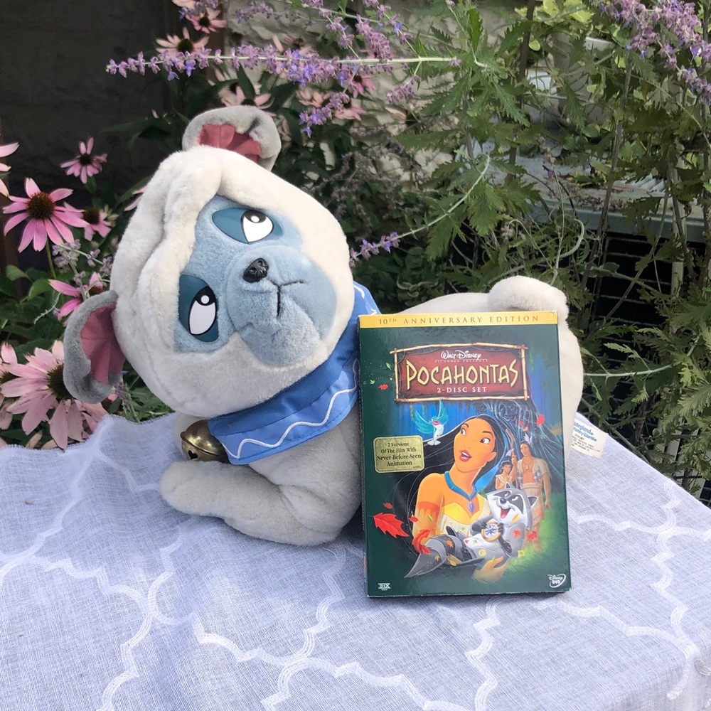 DISNEY Pocahontas Percy xl stuffed plush & 10th yr anniversary edition DVD set